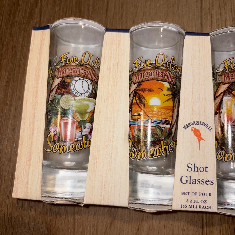 New 4 Margaritaville Shot Glasses It's 5 O'clock Somewhere Glass Set 2.2 Oz - Picture 3 of 11